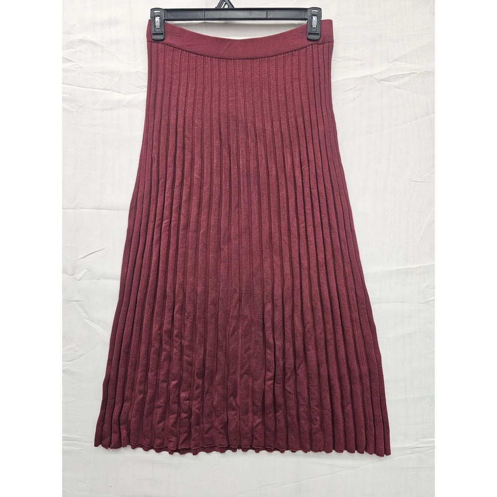 A New Day Womens XL Burgundy Ribbed Knit Midi Skirt Pleated Style VN1262180